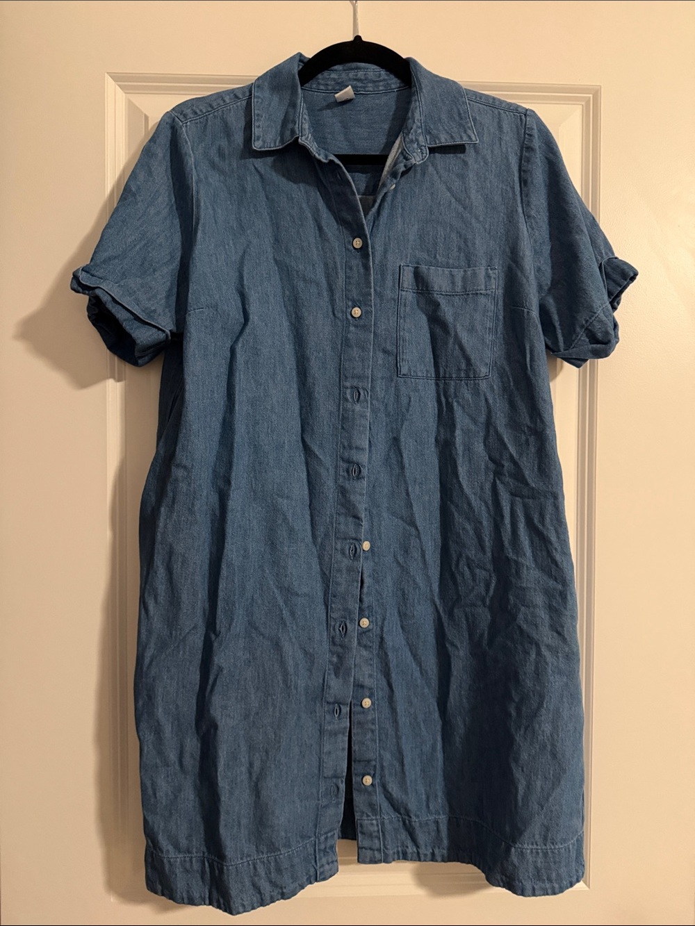 Old Navy Blue Short-Sleeve Denim Shirt Dress